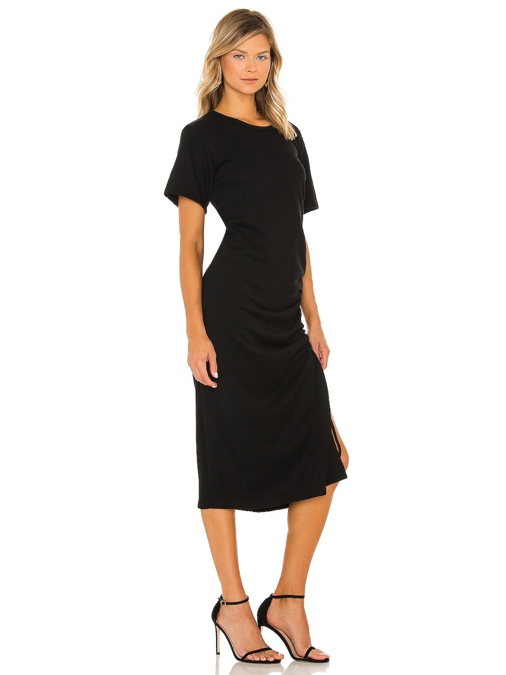 Line & Dot Ratha Ribbed Midi Dress Black Drawstring Side Slit Large - Picture 3 of 14